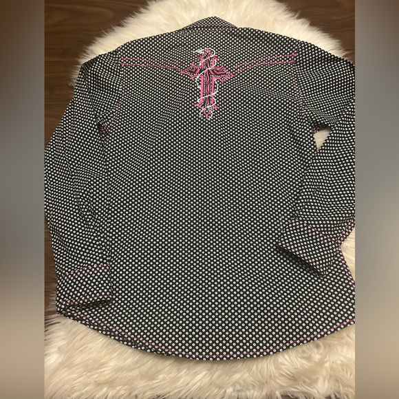 COWGIRL HARDWARE Girl’s Circle Print Snap Shirt Bedazzled Embroidered Cross - Picture 8 of 15